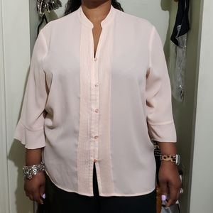 Pink V-Neck 3/4 Sleeve Blouse (Size 3X)